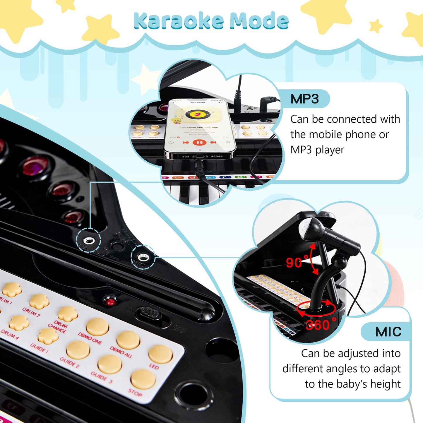 31 Keys Kids Piano Keyboard with Stool and Piano Lid, Black Pianos & Keyboards at Gallery Canada