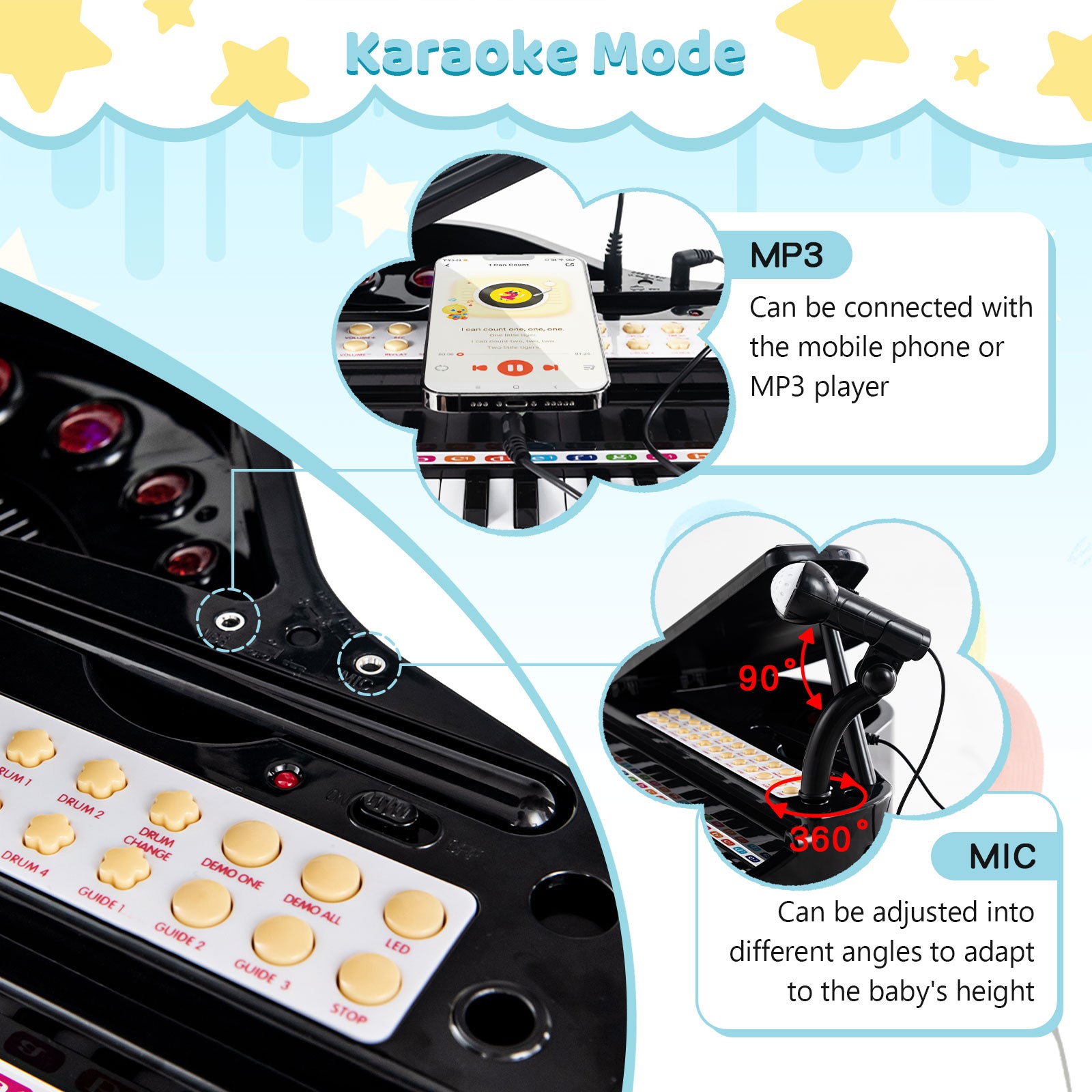 31 Keys Kids Piano Keyboard with Stool and Piano Lid, Black Pianos & Keyboards at Gallery Canada