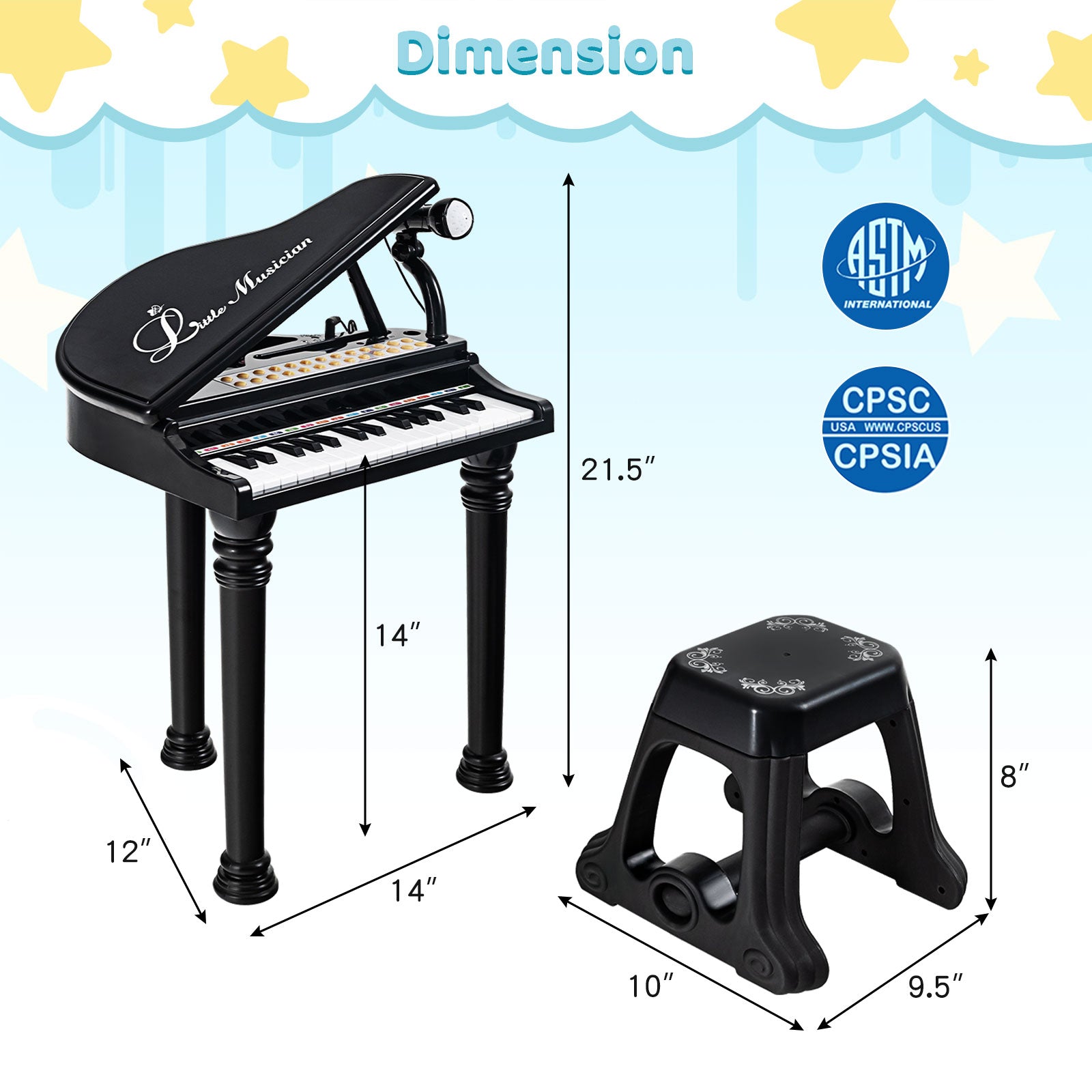 31 Keys Kids Piano Keyboard with Stool and Piano Lid, Black Pianos & Keyboards at Gallery Canada