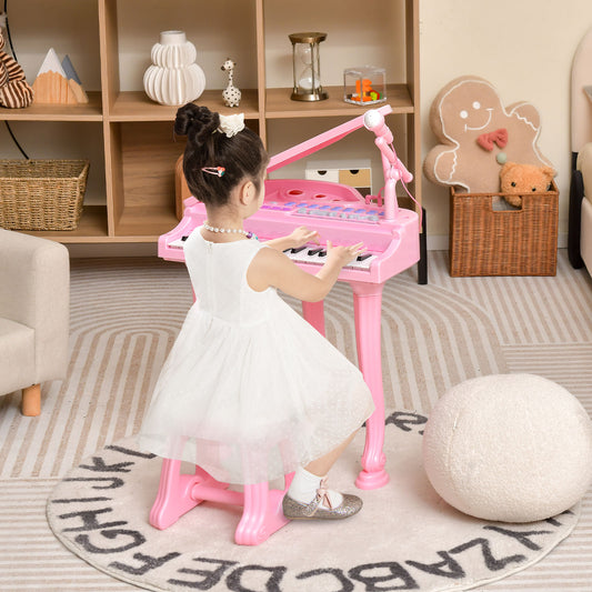 31 Keys Kids Piano Keyboard with Stool and Piano Lid, Pink Pianos & Keyboards Pink at Gallery Canada