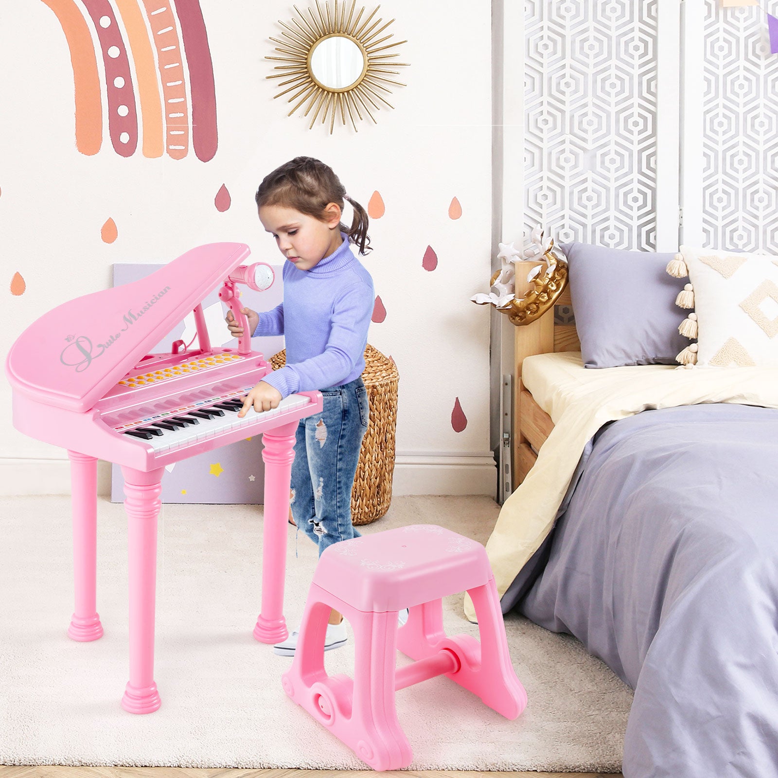 31 Keys Kids Piano Keyboard with Stool and Piano Lid, Pink Pianos & Keyboards at Gallery Canada