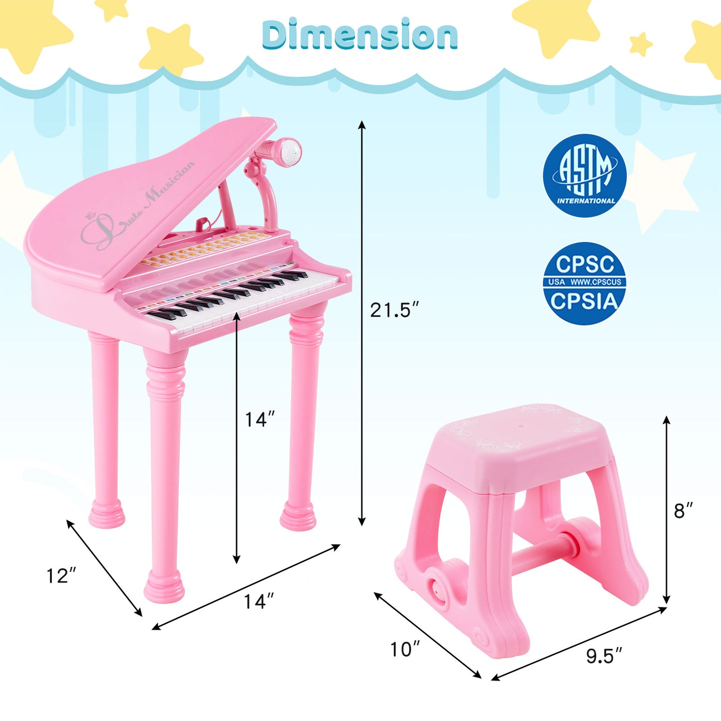 31 Keys Kids Piano Keyboard with Stool and Piano Lid, Pink Pianos & Keyboards at Gallery Canada