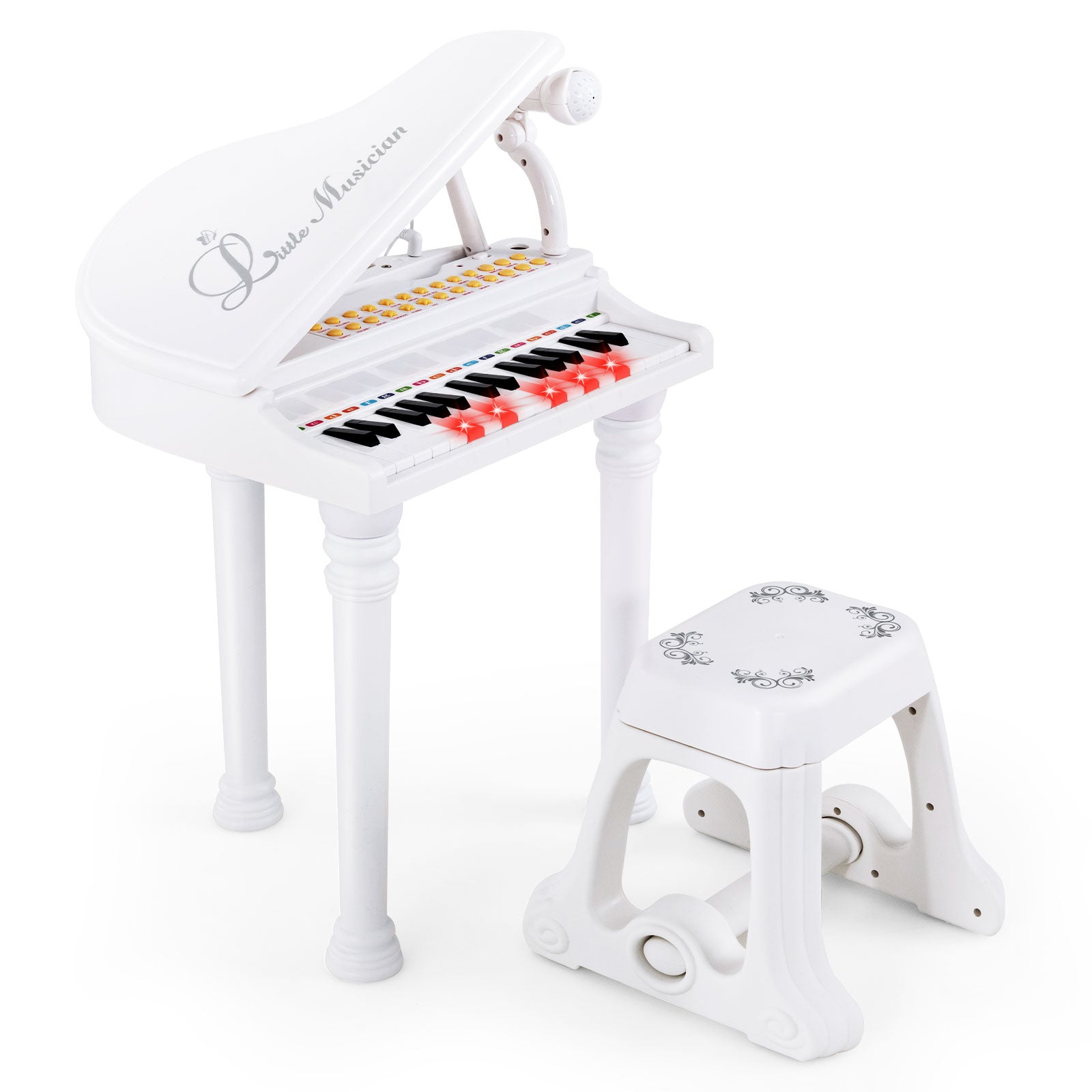 31 Keys Kids Piano Keyboard with Stool and Piano Lid, White Pianos & Keyboards White at Gallery Canada