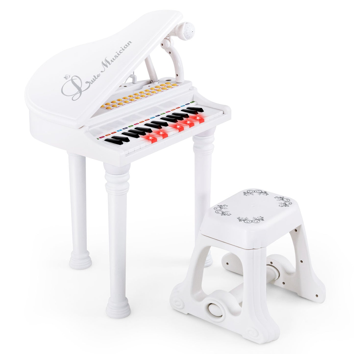 31 Keys Kids Piano Keyboard with Stool and Piano Lid, White Pianos & Keyboards White at Gallery Canada