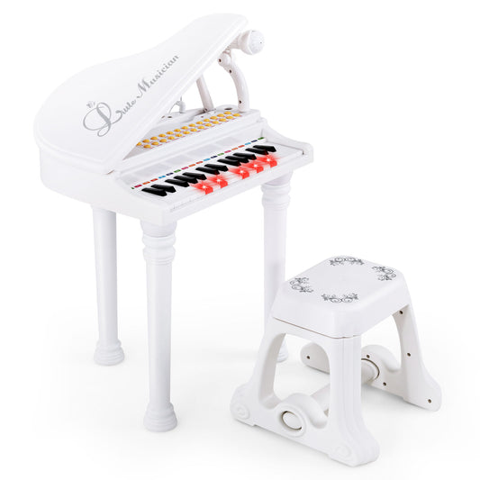 31 Keys Kids Piano Keyboard with Stool and Piano Lid, White Pianos & Keyboards White at Gallery Canada