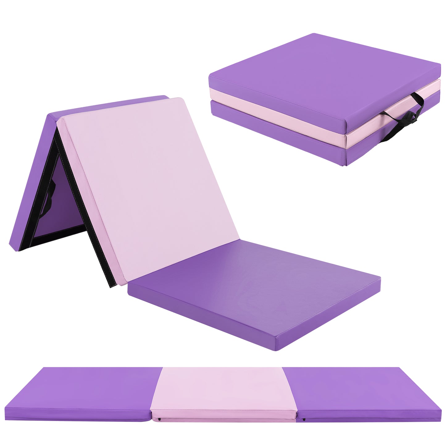 6 x 2 FT Tri-Fold Gym Mat with Handles and Removable Zippered Cover, Pink & Purple Yoga & Gym Mats at Gallery Canada