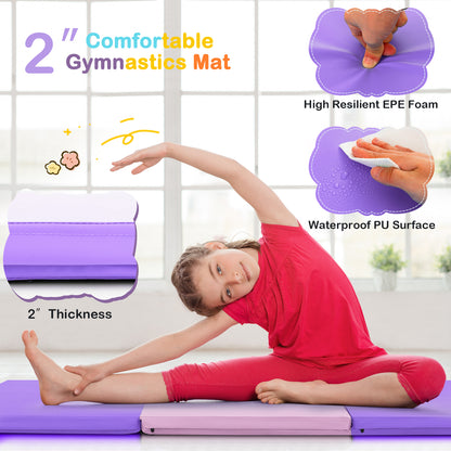6 x 2 FT Tri-Fold Gym Mat with Handles and Removable Zippered Cover, Pink & Purple Yoga & Gym Mats at Gallery Canada