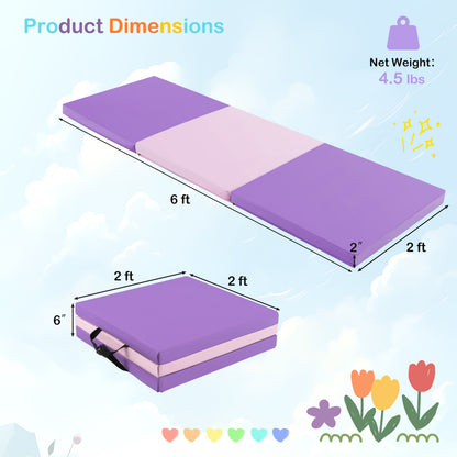 6 x 2 FT Tri-Fold Gym Mat with Handles and Removable Zippered Cover, Pink & Purple Yoga & Gym Mats at Gallery Canada