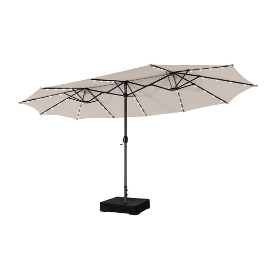 15 Feet Double-Sided Patio Umbrella with 48 LED Lights, Beige Outdoor Umbrellas Beige at Gallery Canada