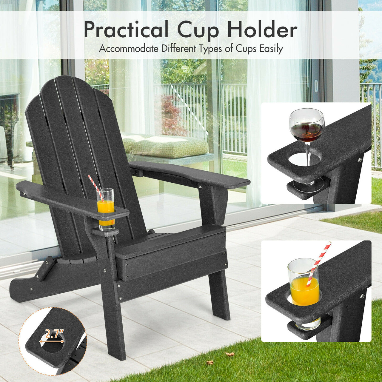 Foldable Weather Resistant Patio Chair with Built-in Cup Holder - Gallery View 9 of 10