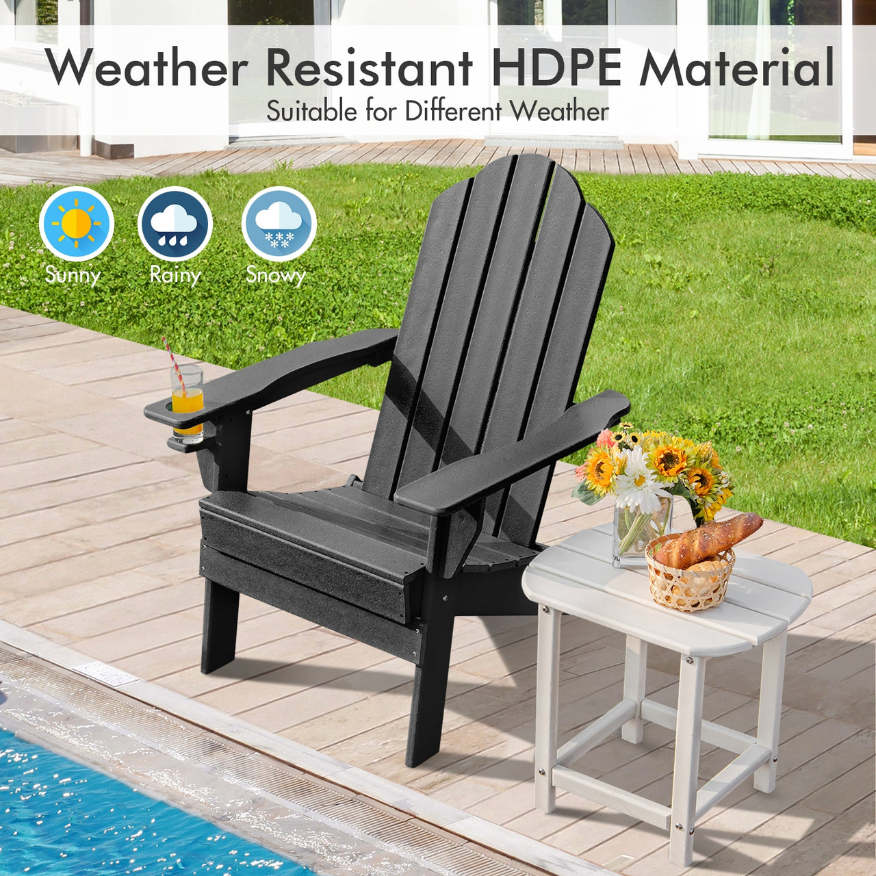 Foldable Weather Resistant Patio Chair with Built-in Cup Holder - Gallery View 3 of 10