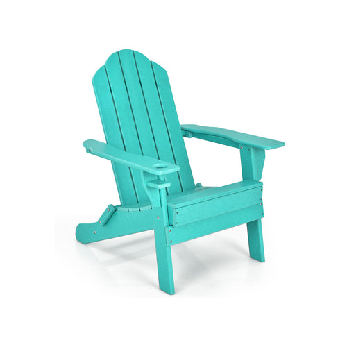 Foldable Weather Resistant Patio Chair With Cup Holder, Turquoise