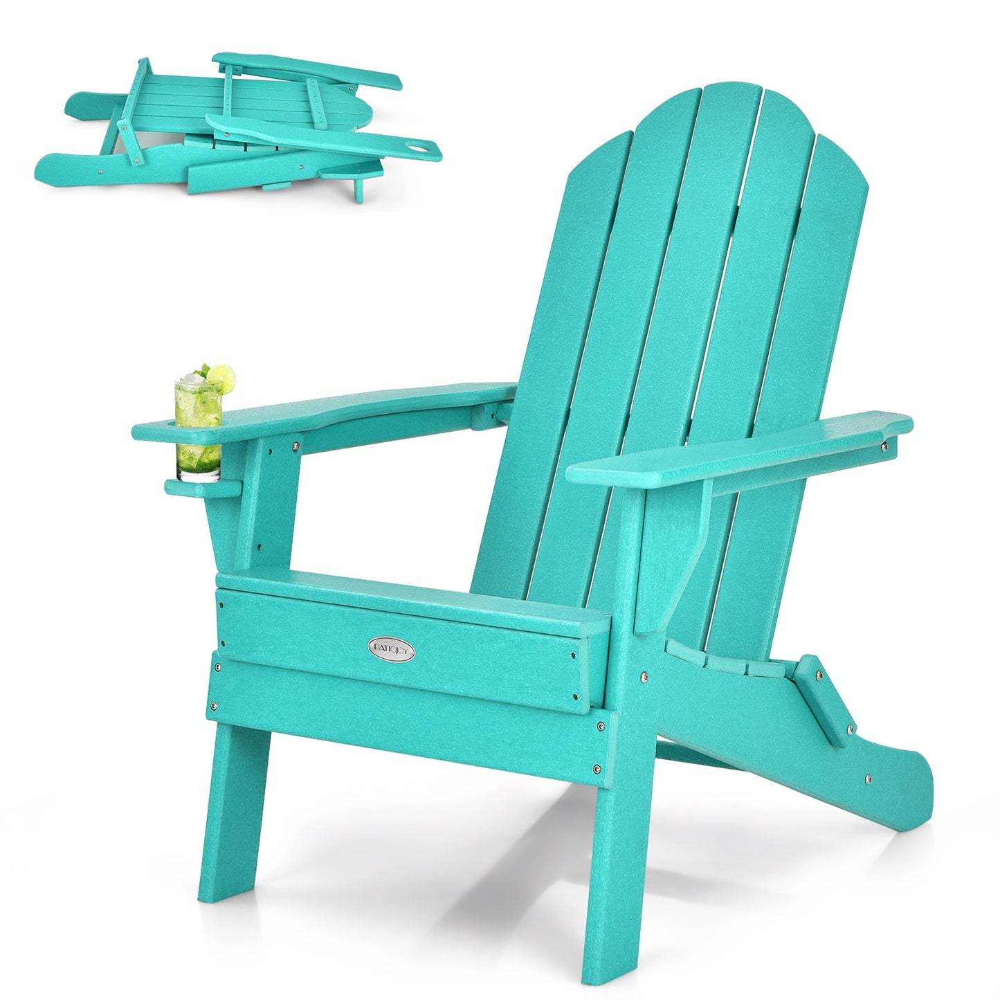 Foldable Weather Resistant Patio Chair With Cup Holder, Turquoise Adirondack Chairs at Gallery Canada