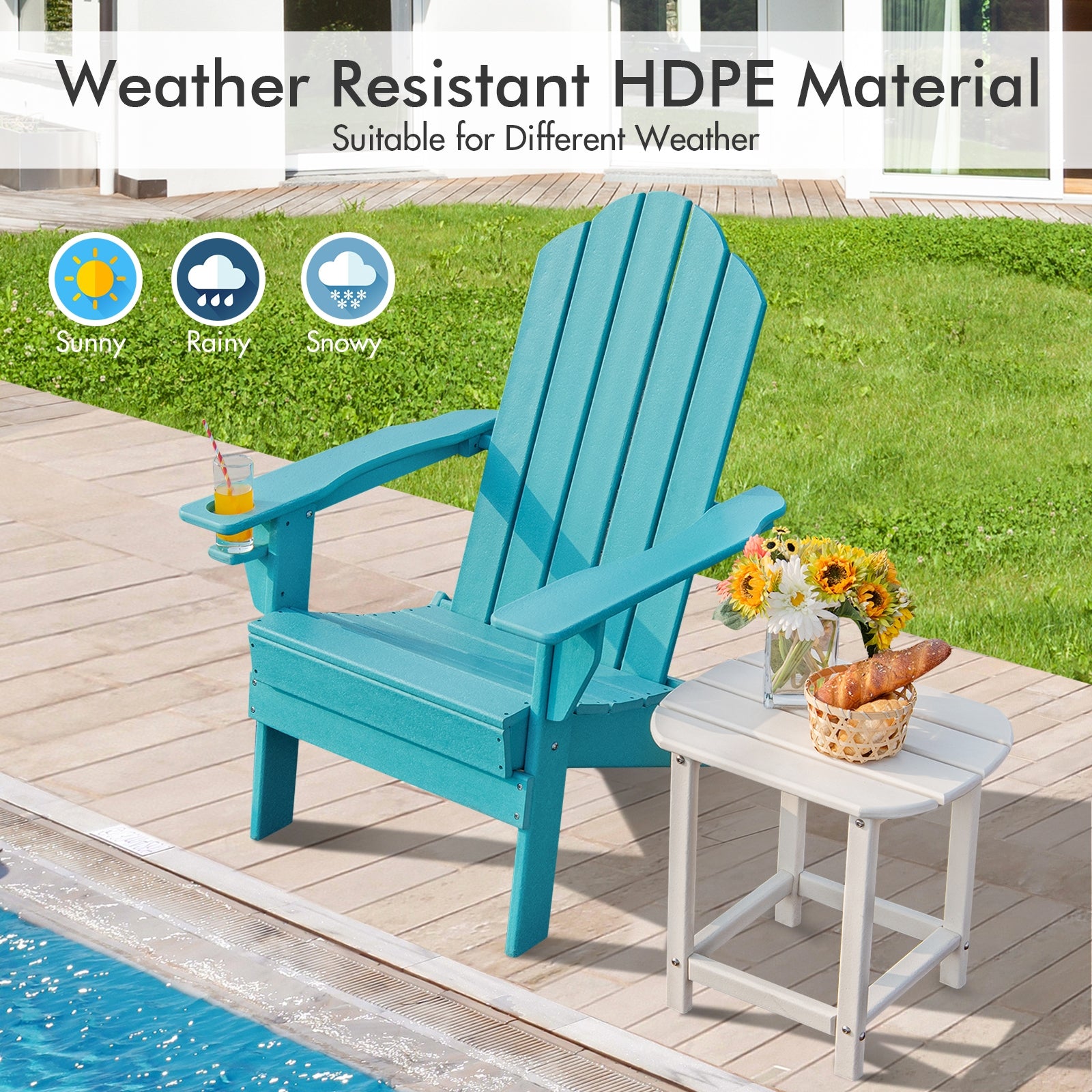 Foldable Weather Resistant Patio Chair With Cup Holder, Turquoise Adirondack Chairs at Gallery Canada