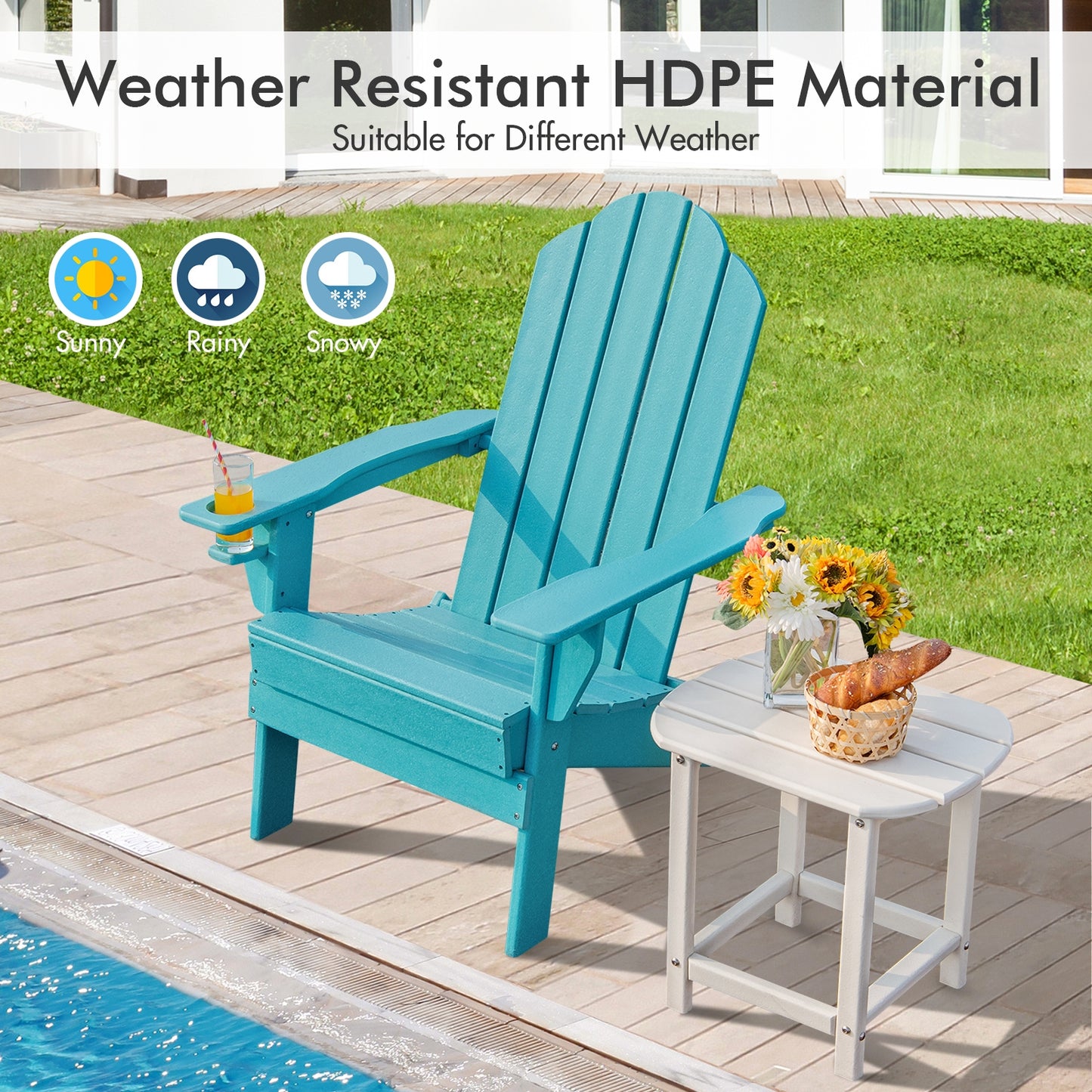 Foldable Weather Resistant Patio Chair With Cup Holder, Turquoise Adirondack Chairs at Gallery Canada