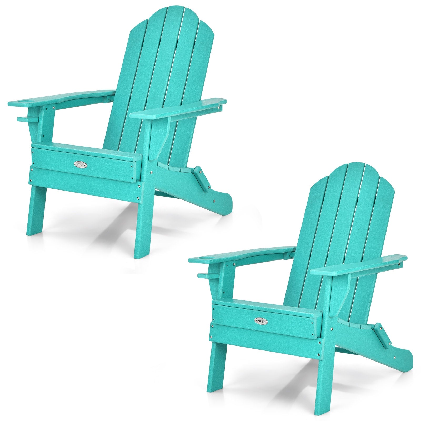 Foldable Weather Resistant Patio Chair With Cup Holder, Turquoise Adirondack Chairs at Gallery Canada