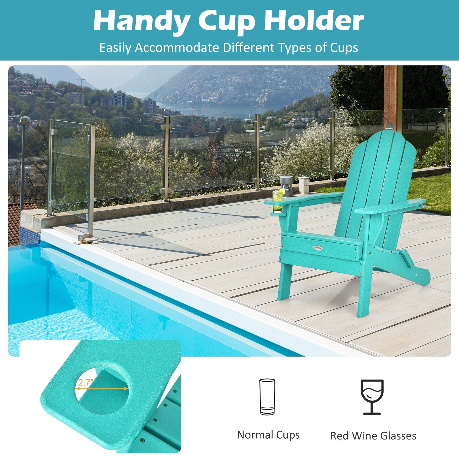 Foldable Weather Resistant Patio Chair With Cup Holder, Turquoise Adirondack Chairs at Gallery Canada