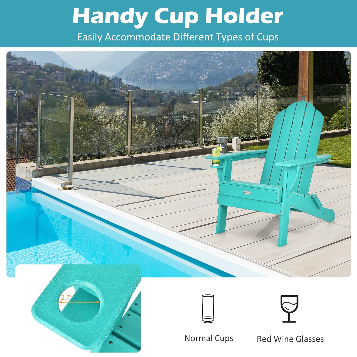 Foldable Weather Resistant Patio Chair With Cup Holder, Turquoise Adirondack Chairs at Gallery Canada