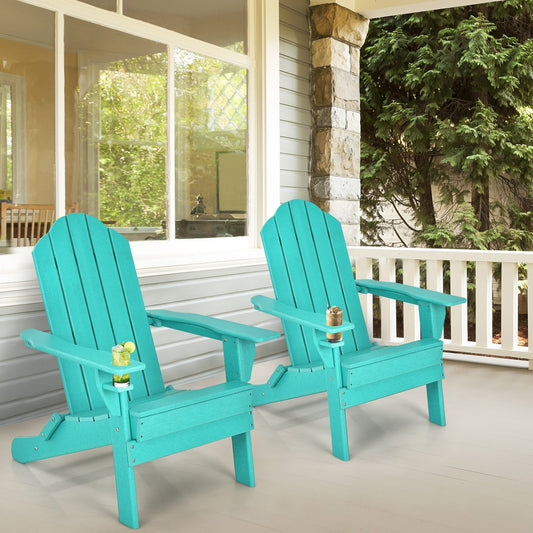 Foldable Weather Resistant Patio Chair with Built-in Cup Holder, Turquoise - Gallery Canada