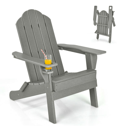 Foldable Weather Resistant Patio Chair with Built-in Cup Holder, Gray Adirondack Chairs at Gallery Canada