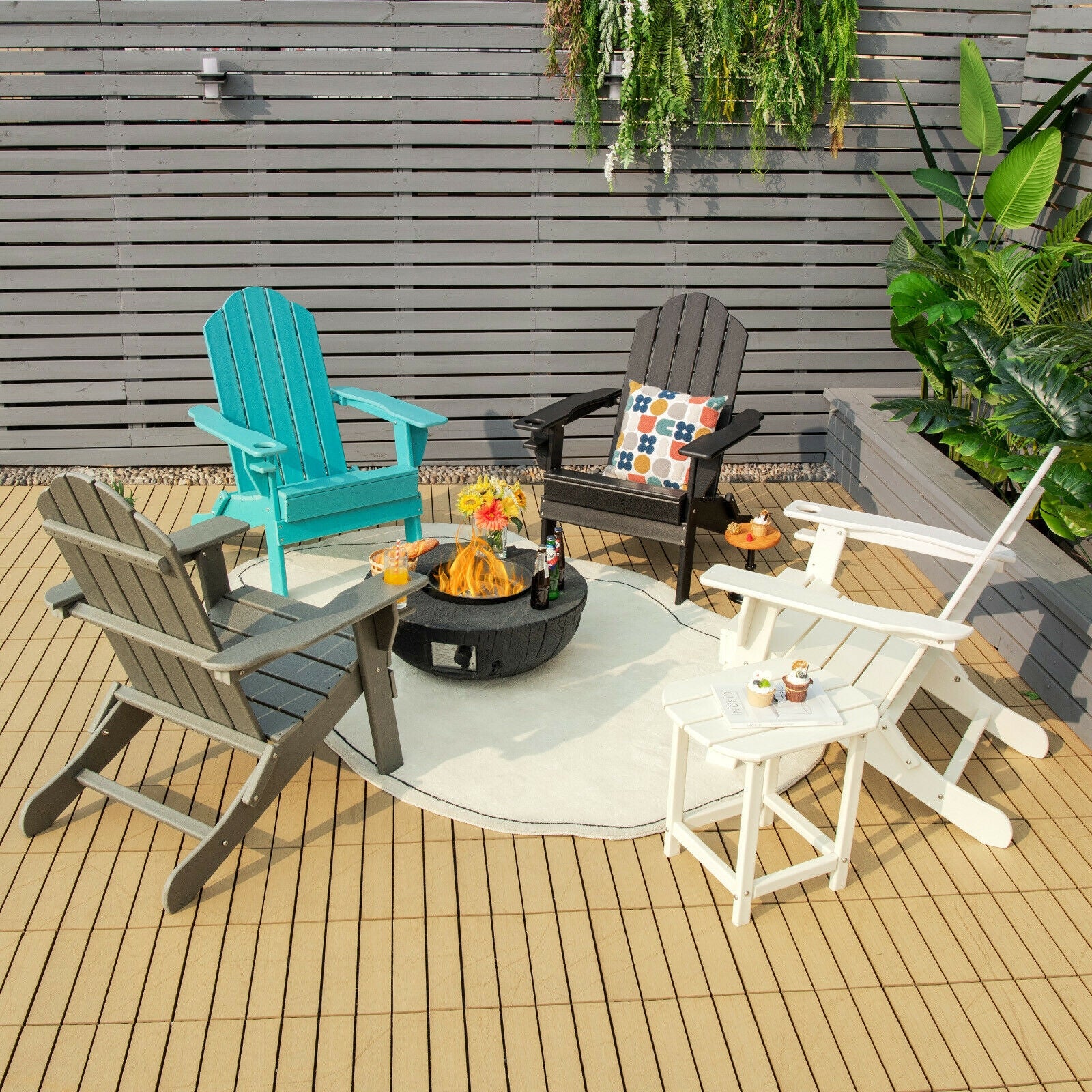 Foldable Weather Resistant Patio Chair with Built-in Cup Holder, Gray Adirondack Chairs at Gallery Canada