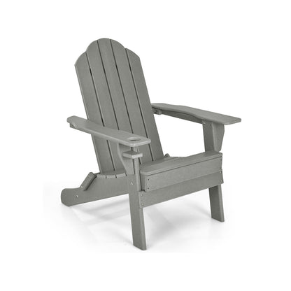 Foldable Weather Resistant Patio Chair with Built-in Cup Holder, Gray Adirondack Chairs Gray at Gallery Canada