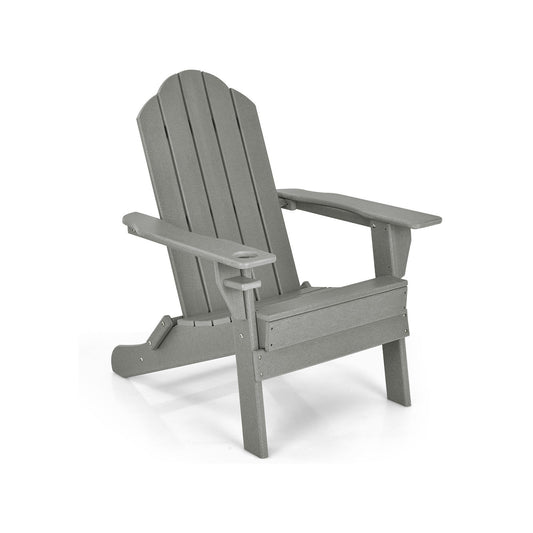 Foldable Weather Resistant Patio Chair with Built-in Cup Holder, Gray - Gallery Canada