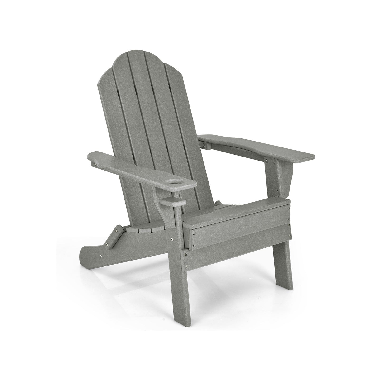 Foldable Weather Resistant Patio Chair with Built-in Cup Holder, Gray Adirondack Chairs at Gallery Canada