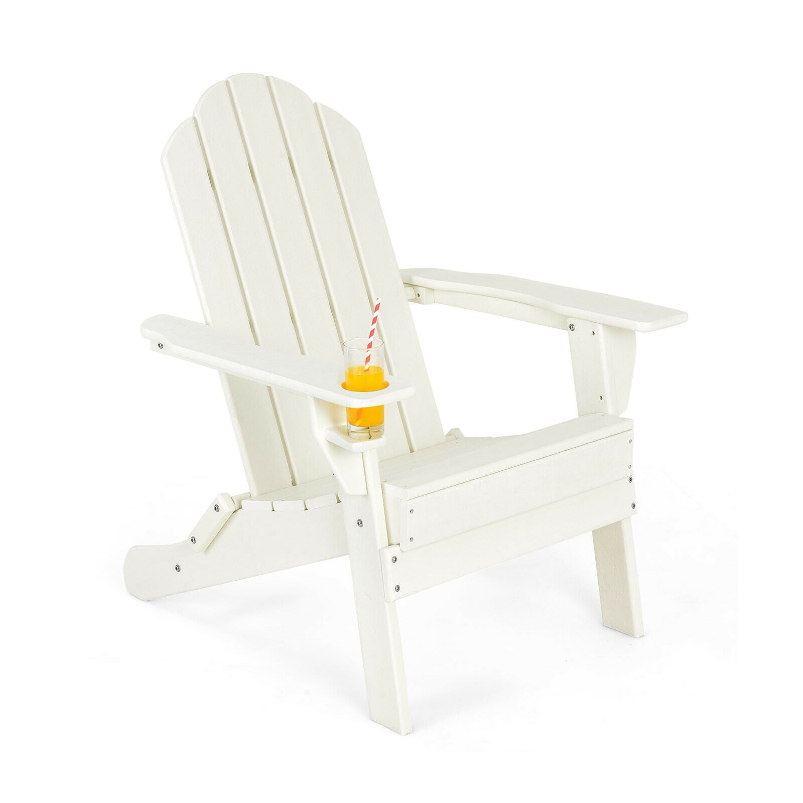 Foldable Weather Resistant Patio Chair with Built-in Cup Holder, White Adirondack Chairs at Gallery Canada