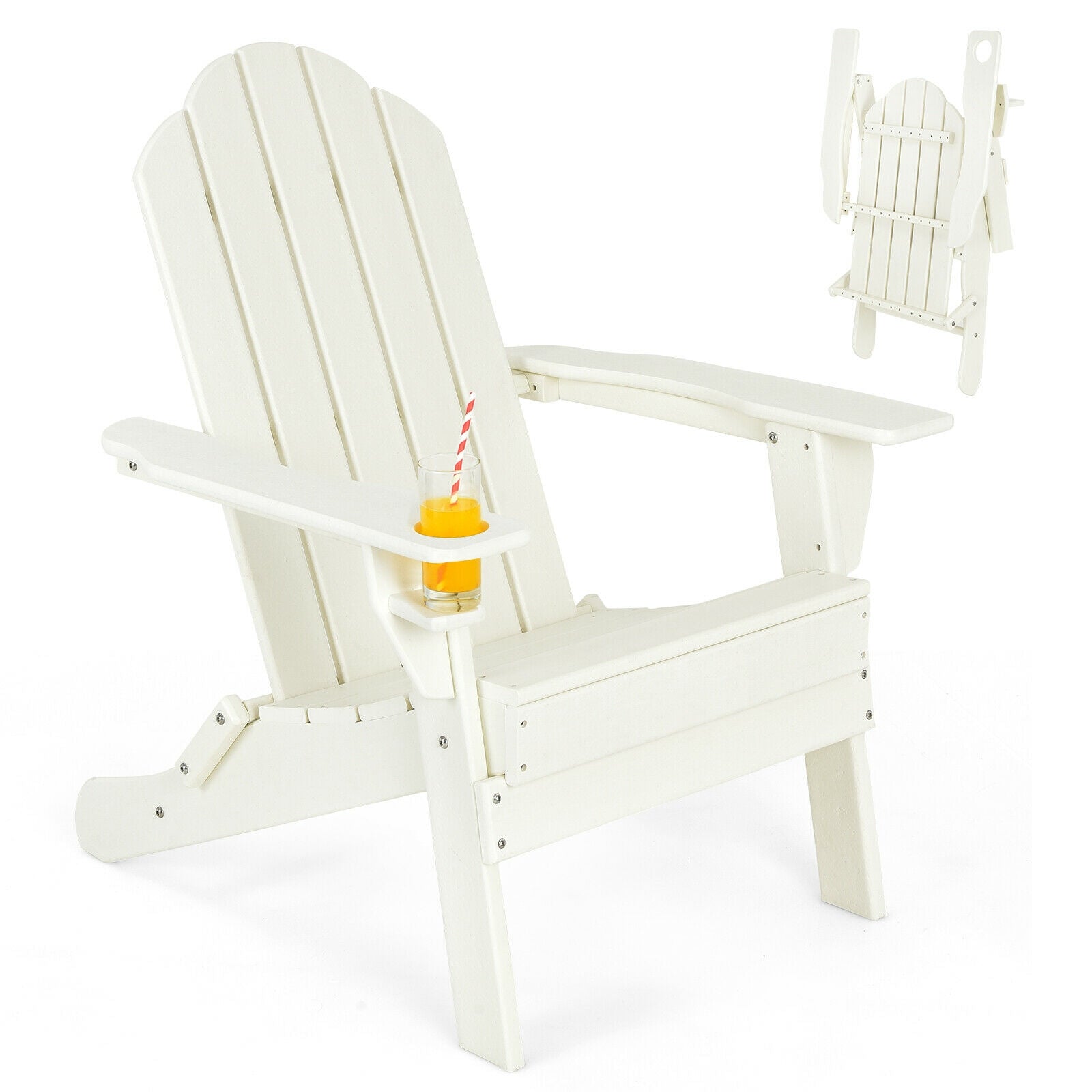 Foldable Weather Resistant Patio Chair with Built-in Cup Holder, White Adirondack Chairs at Gallery Canada