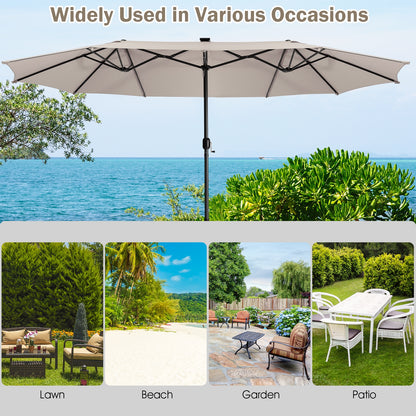 15 Feet Twin Patio Umbrella with 48 Solar LED Lights, Beige Outdoor Umbrellas at Gallery Canada