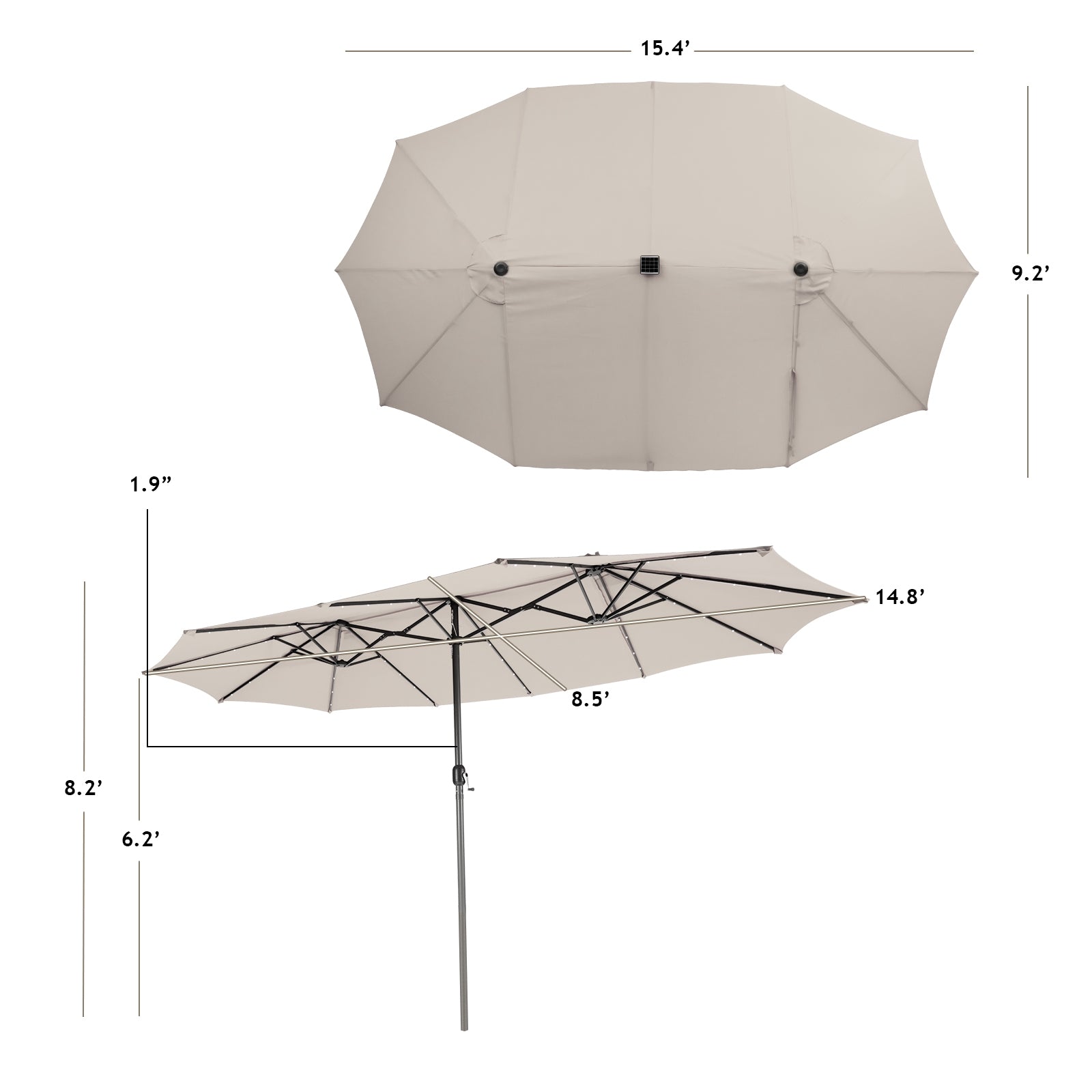 15 Feet Twin Patio Umbrella with 48 Solar LED Lights, Beige Outdoor Umbrellas at Gallery Canada