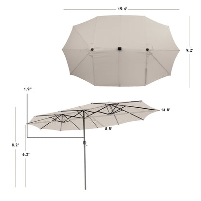 15 Feet Twin Patio Umbrella with 48 Solar LED Lights, Beige Outdoor Umbrellas at Gallery Canada