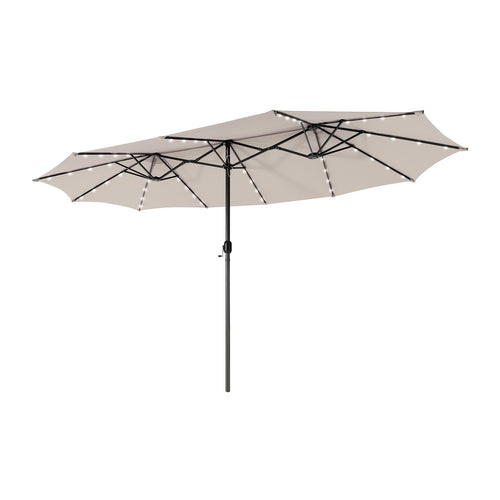 15 Feet Twin Patio Umbrella with 48 Solar LED Lights, Beige