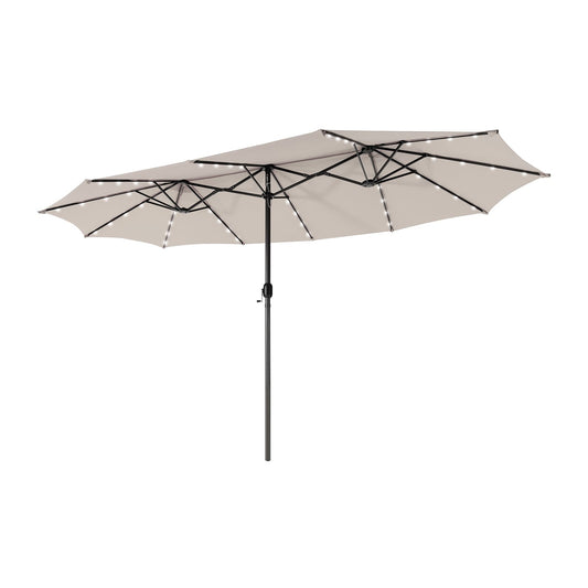 15 Feet Twin Patio Umbrella, 48 Solar LED Lights, Beige Outdoor Umbrellas Beige at Gallery Canada