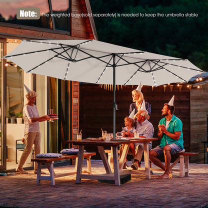 15 Feet Twin Patio Umbrella with 48 Solar LED Lights, Beige Outdoor Umbrellas at Gallery Canada