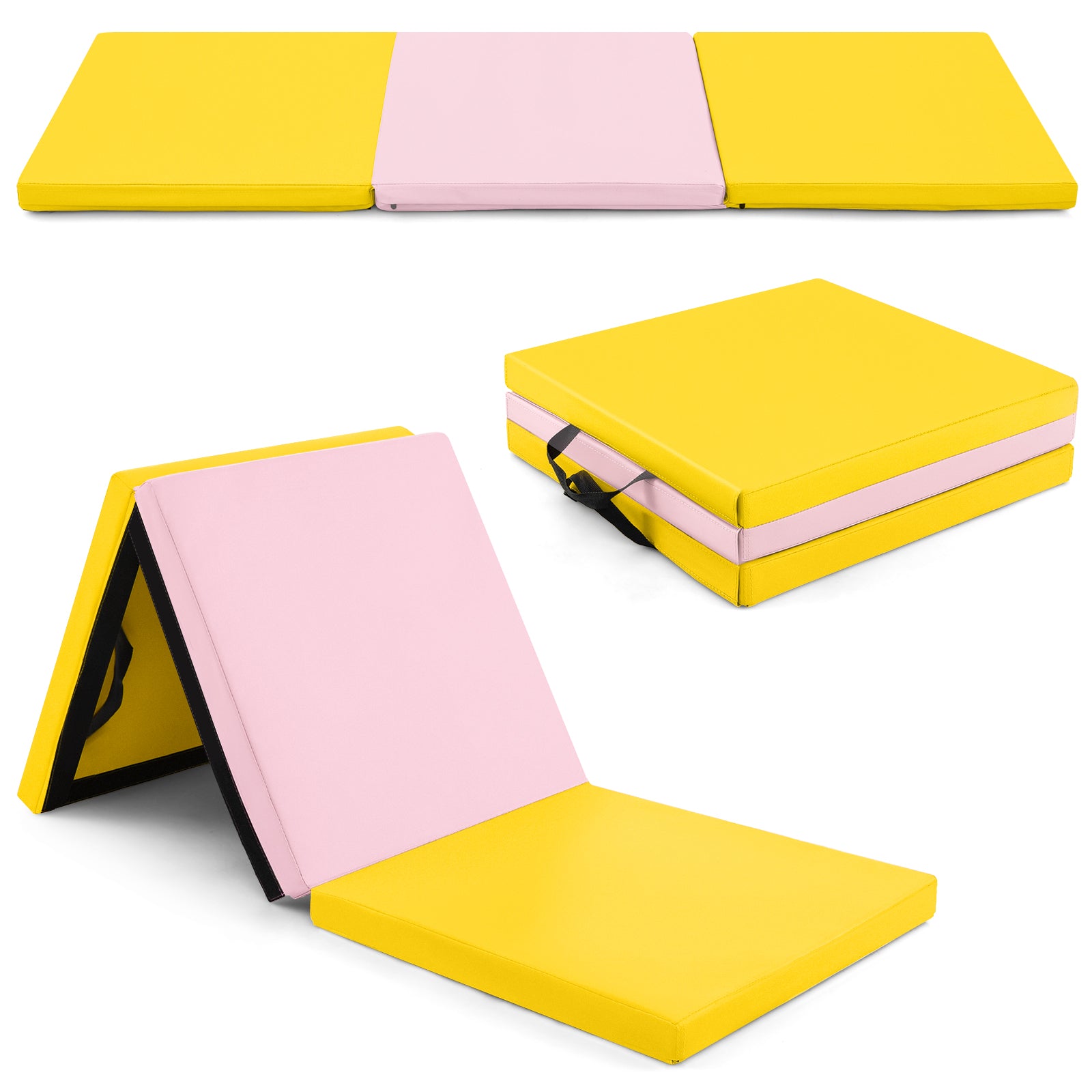 6 x 2 FT Tri-Fold Gym Mat with Handles and Removable Zippered Cover, Yellow Yoga & Gym Mats at Gallery Canada