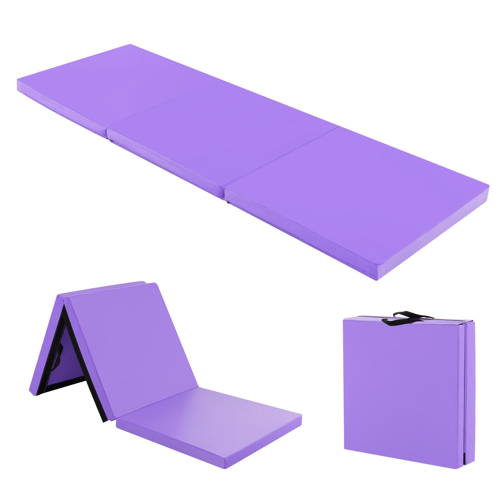 6 x 2 FT Tri-Fold Gym Mat with Handles and Removable Zippered Cover, Purple Yoga & Gym Mats at Gallery Canada
