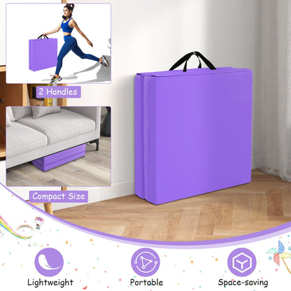 6 x 2 FT Tri-Fold Gym Mat with Handles and Removable Zippered Cover, Purple - Gallery Canada