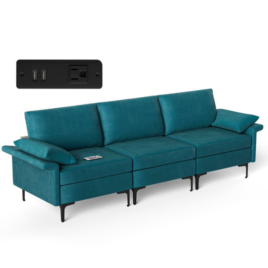 Large 3-Seat Sofa Sectional with Metal Legs and 2 USB Ports for 3-4 people, Turquoise at Gallery Canada