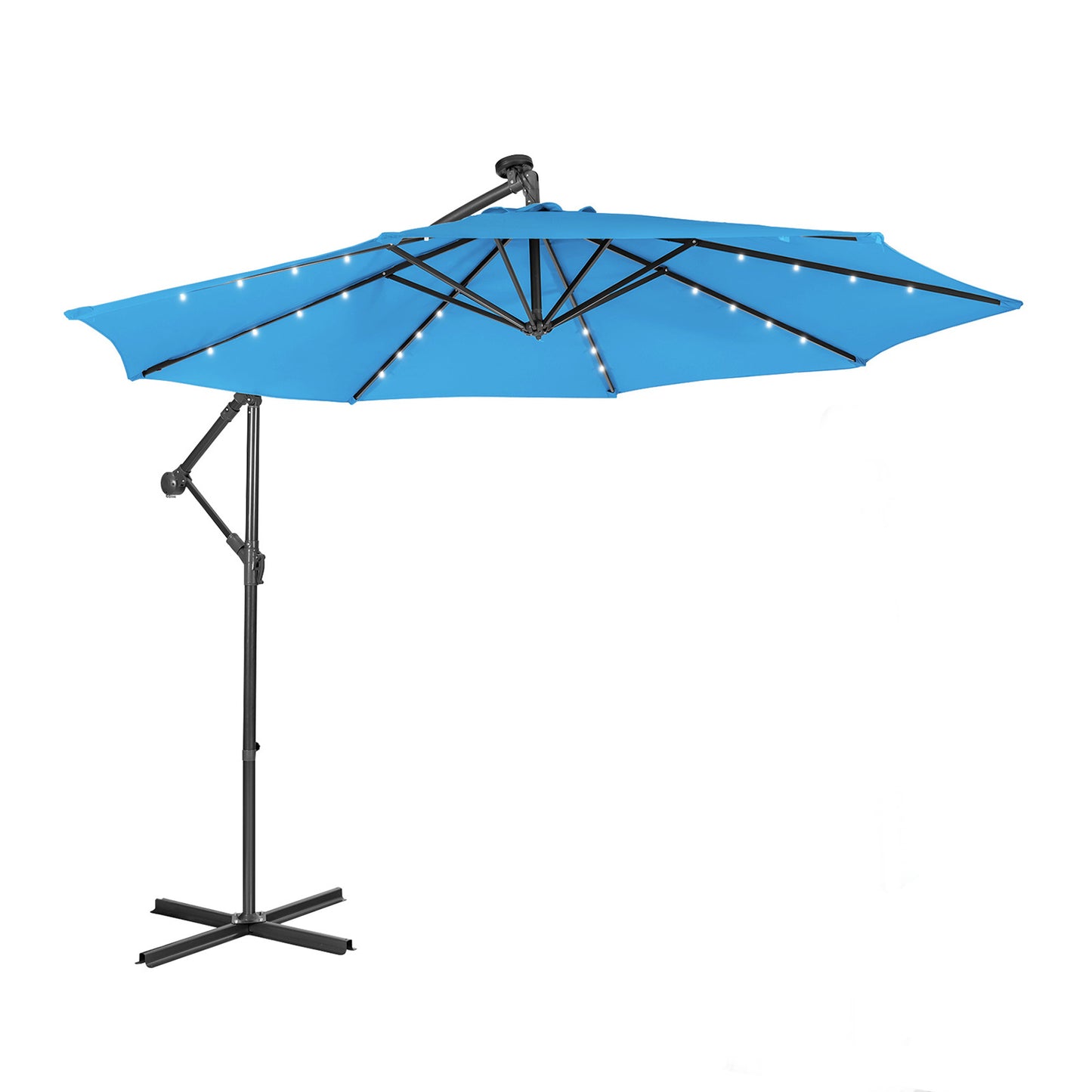 10 Feet Patio Solar Powered Cantilever Umbrella with Tilting System, Blue Outdoor Umbrellas Blue at Gallery Canada