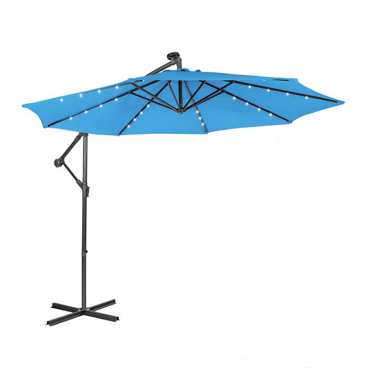 10 Feet Patio Solar Cantilever Umbrella, Tilting System, Blue Outdoor Umbrellas Blue at Gallery Canada