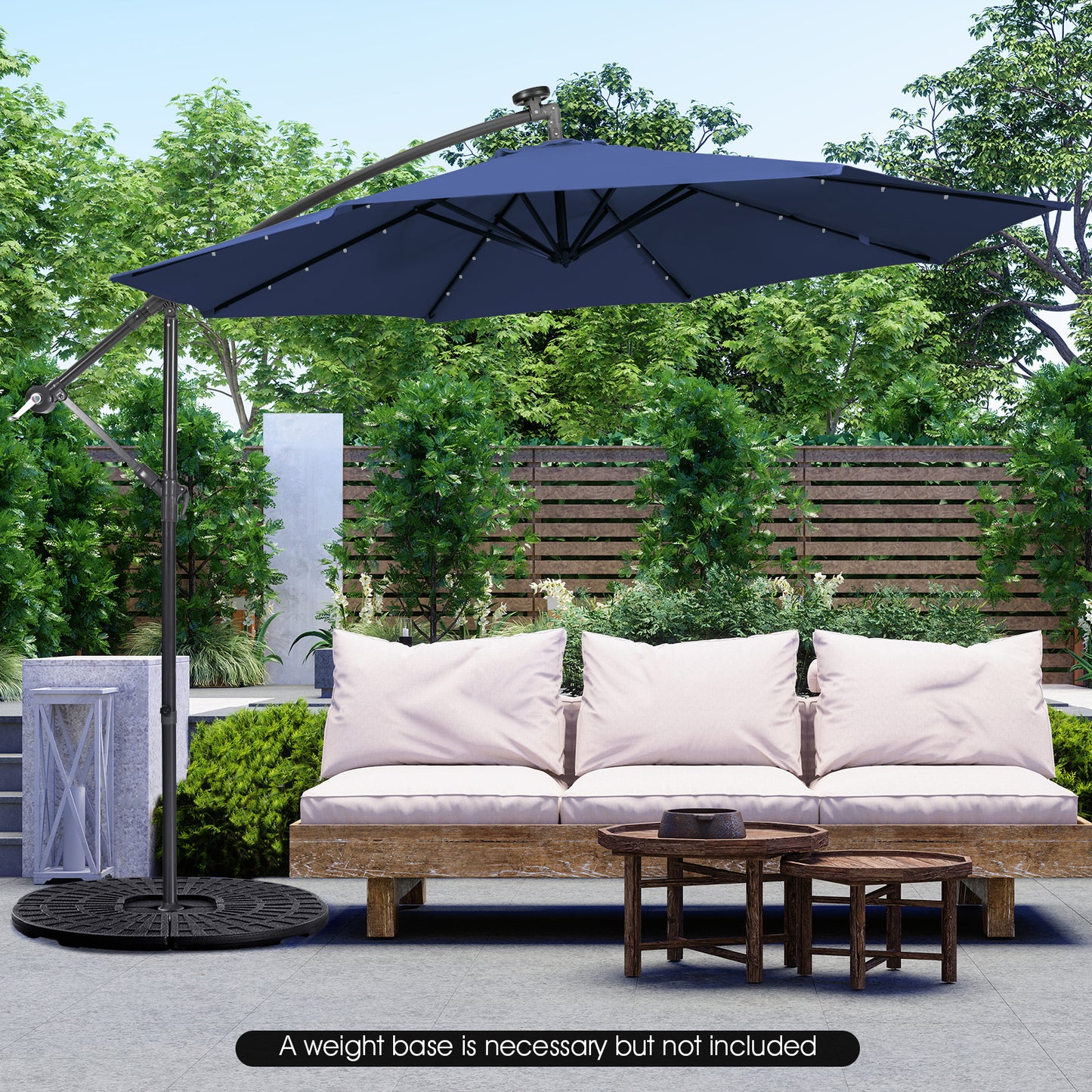 10 Feet Patio Solar Powered Cantilever Umbrella with Tilting System, Navy Outdoor Umbrellas at Gallery Canada