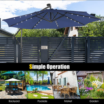 10 Feet Patio Solar Powered Cantilever Umbrella with Tilting System, Navy Outdoor Umbrellas at Gallery Canada