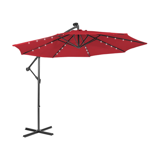 10 Feet Solar Cantilever Umbrella, Tilting System, Red
