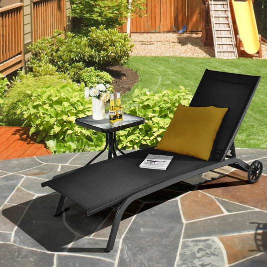 6-Poisition Adjustable Outdoor Chaise Recliner with Wheels, Black - Gallery Canada