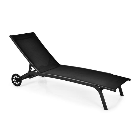 6-Position Adjustable Outdoor Chaise Recliner With Wheels, Black Outdoor Chaise Lounges Black at Gallery Canada