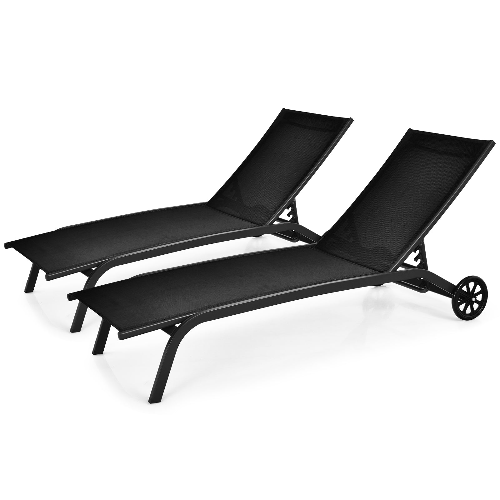 6-Poisition Adjustable Outdoor Chaise Recliner with Wheels, Black Outdoor Chaise Lounges at Gallery Canada