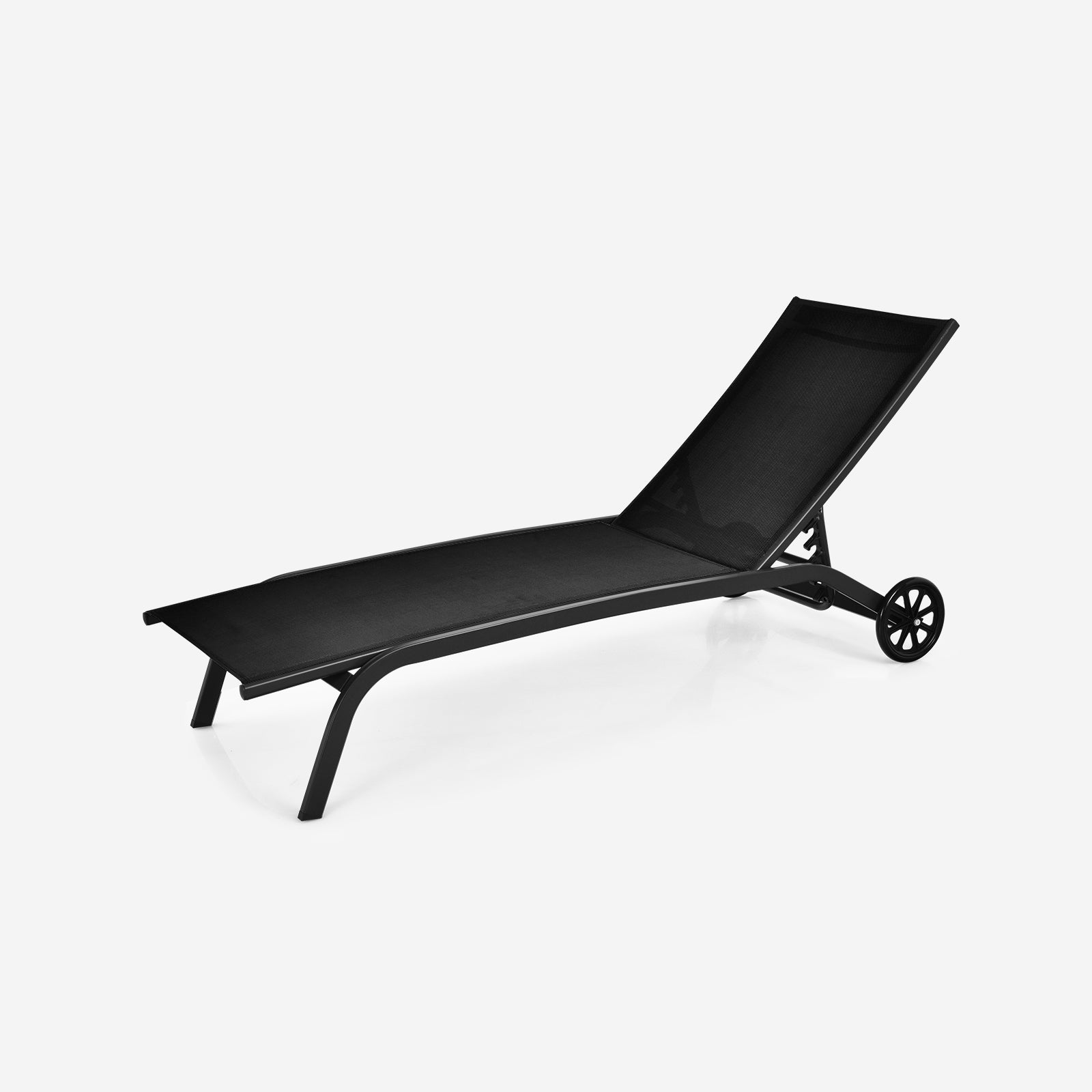 6-Poisition Adjustable Outdoor Chaise Recliner with Wheels, Black Outdoor Chaise Lounges at Gallery Canada