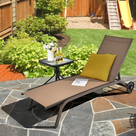 6-Poisition Adjustable Outdoor Chaise Recliner with Wheels, Brown - Gallery Canada
